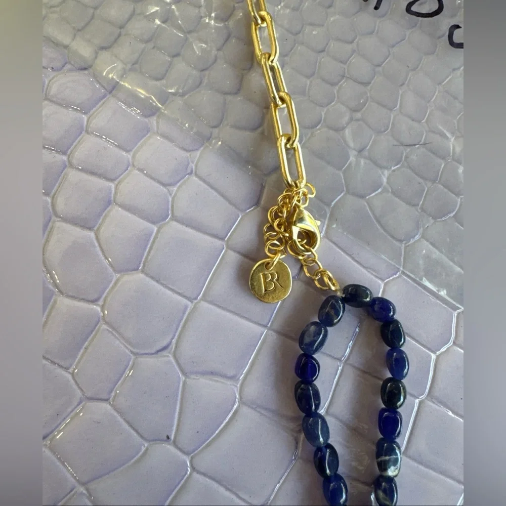 Banana Republic Gold Chain with Deep Blue Beads - Picture 2 of 4
